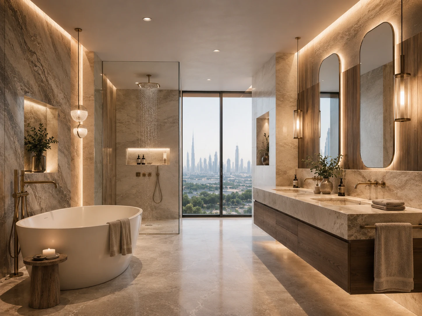 Freestanding bath and warm timber