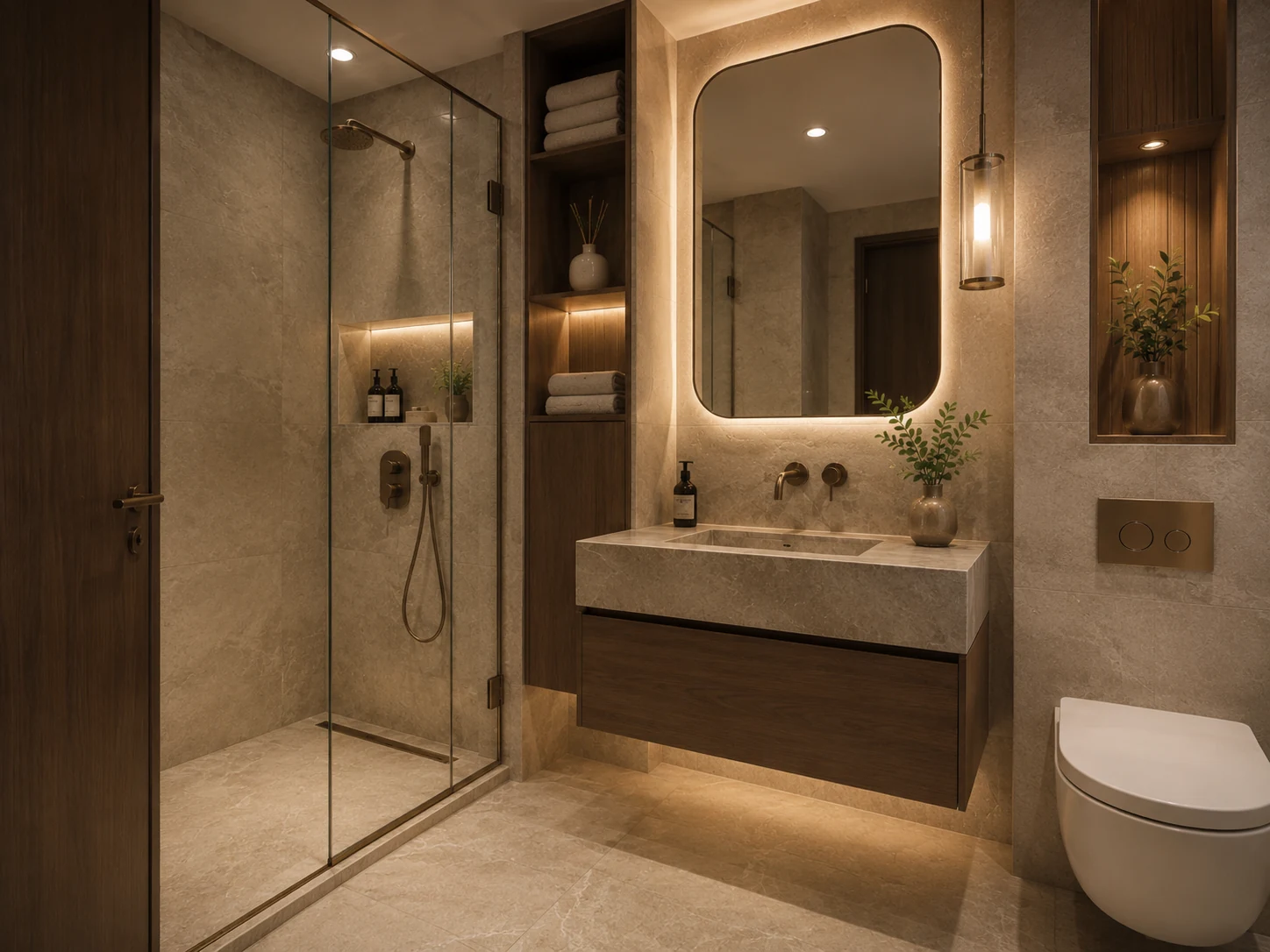 Compact shower and built-in storage