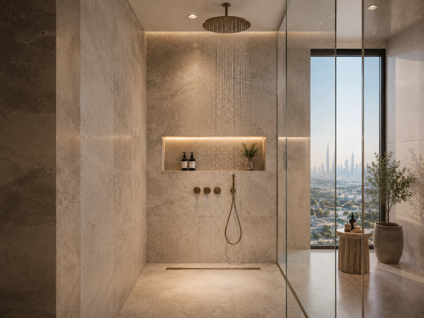 Rain shower and illuminated niche