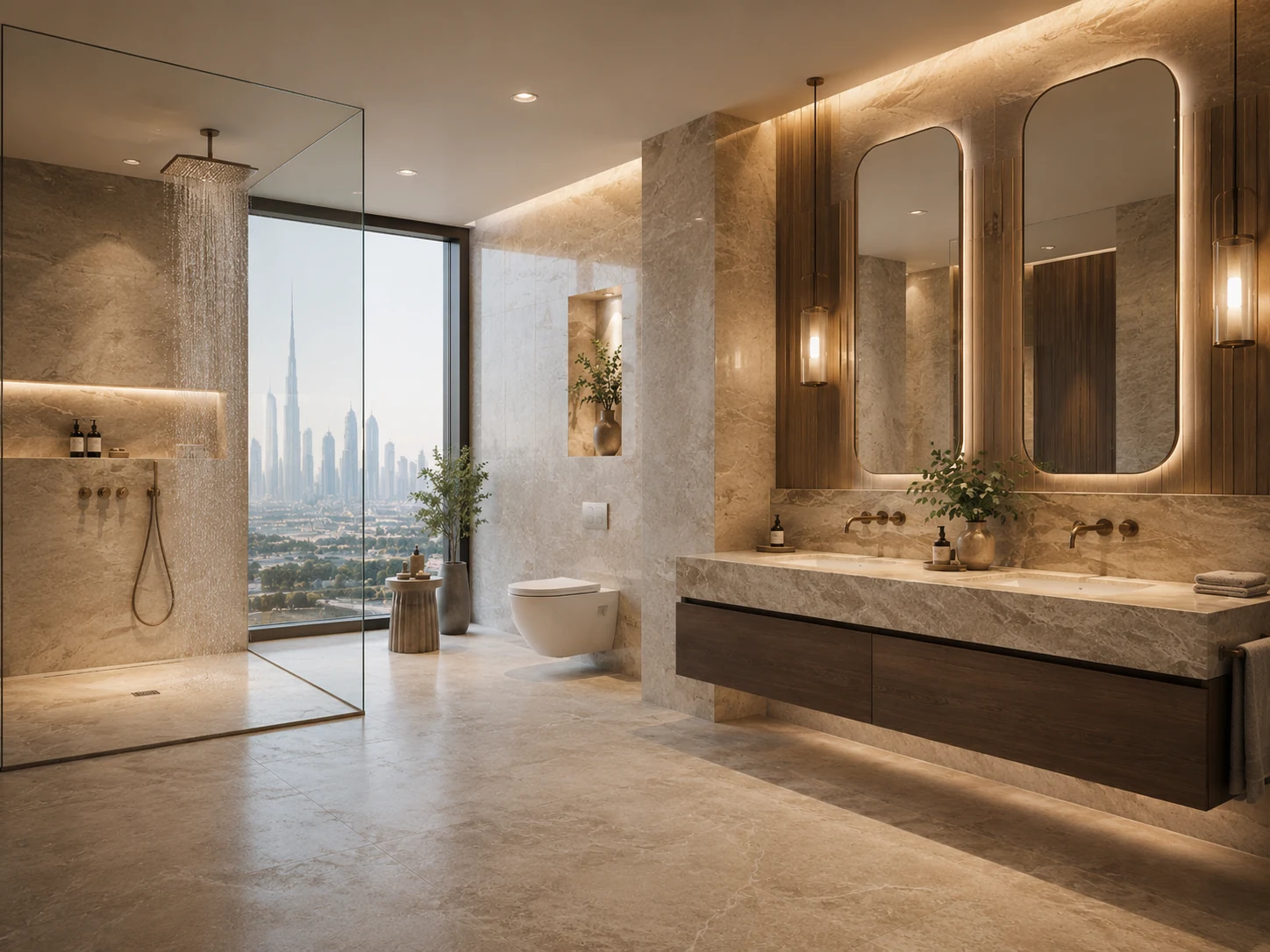 Stone and timber luxury bathroom
